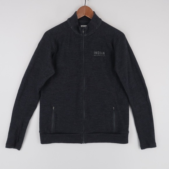 Indian Motorcycle Jackets & Blazers - Indian Motorcycle Jacket Womens L Black Heather Merino Wool Full Zip Thumb Holes